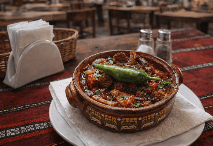 Sofya’da bir restoranda servis edilen geleneksel Bulgar yemeği kavarma